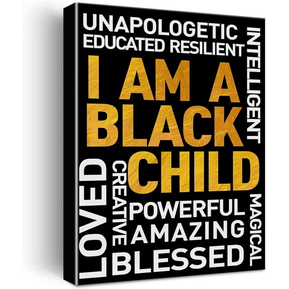Aaheei Positive Black Child Wall Art Canvas Print Inspirational I am a Black Child Poster Artwork Motivational Black Girl Boy Painting for Home Wall & Tabletop Decor 8 x 10 in
