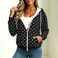 thumbnail image 5 of Women's Polka Dot Zip Up Hoodie with Drawstring Hood and Pockets, Travel Casual Long Sleeve Fleece Sweatshirt Jacket, S, 5 of 9