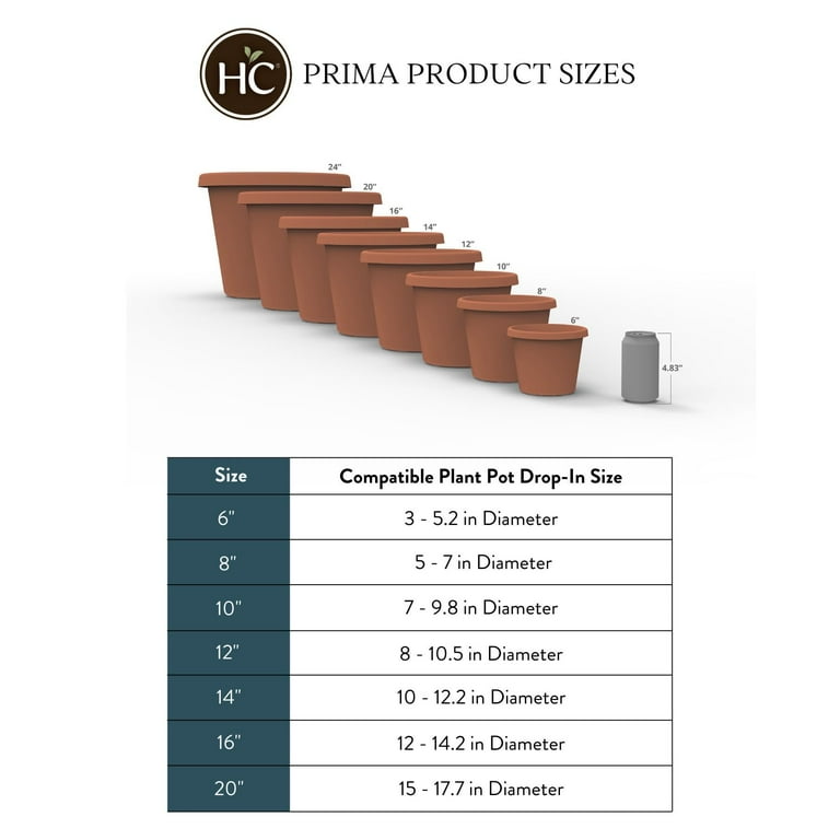 The HC Companies 20 Inch Round Prima Planter - Large Plastic Plant Pot with Rolled Rim for Indoor Outdoor Plants Flowers Herbs, Warm Gray