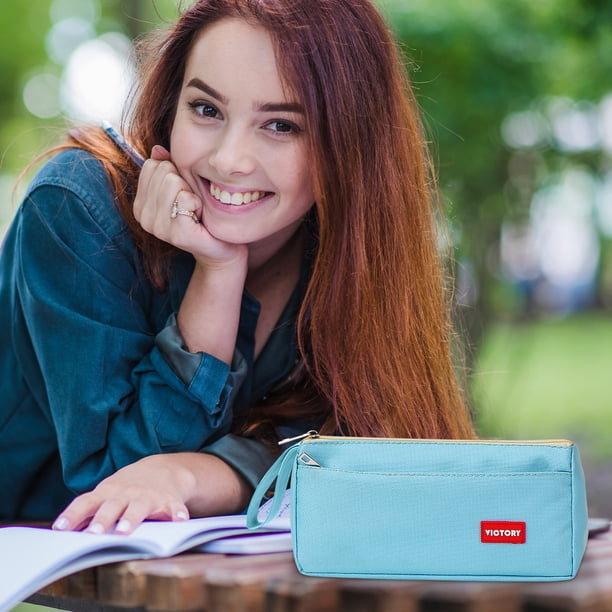 Bolsillo doble de gran capacidad - Bolsa de almacenamiento de 7,8" x 3,9" para oficina, papelería y cosméticos - 8 colores, cierre de cremallera, material de tela