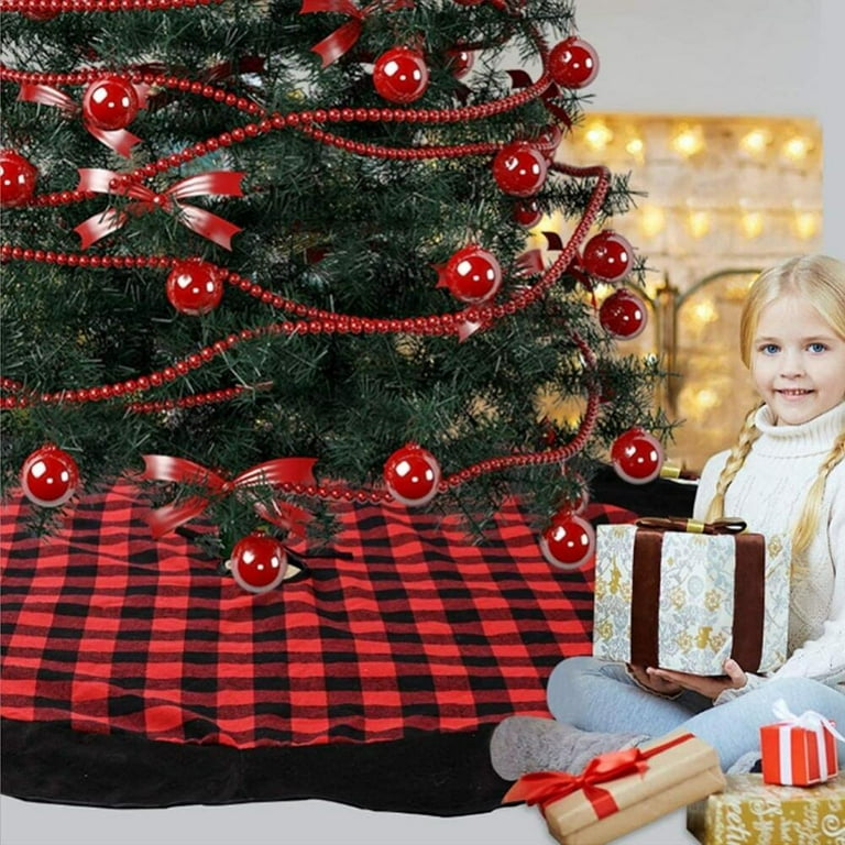 Red and Black Buffalo Plaid Christmas Tree Skirts Xmas Tree Decorations Ornaments for Home Check Tree Skirt Carpet Walmart