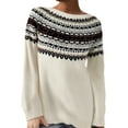 thumbnail image 3 of sususu Fair Isle Christmas Sweater Women Oversized Knitted Sweater Retro Lightweight Long Sleeve Boat Neck Pullover Jumper Top,A02-Black,XXXL, 3 of 5