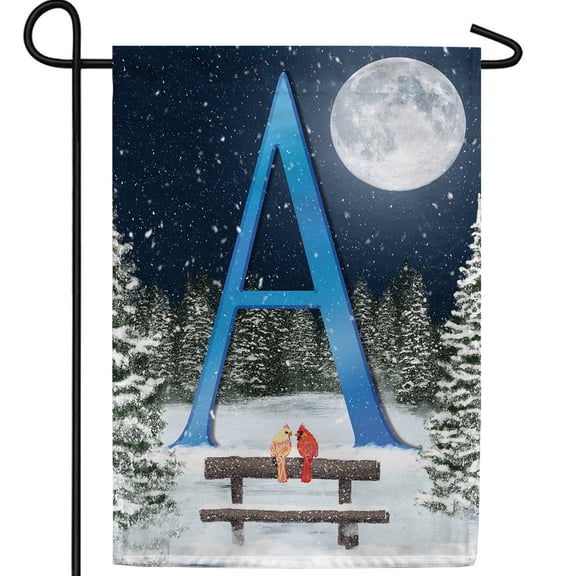 America Forever Winter Monogram Letter A Cardinals Garden Flag Vertical Double Sided 12.5 x 18 inches Winter Night Happy Holiday Seasonal Decor for Outdoor, Yard Porch, Forest Garden Flag