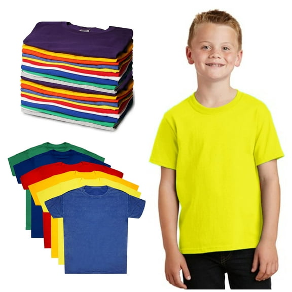 SOCKS'NBULK 72 Pack Kids Cotton Tshirts Bulk, Wholesale Childrens T-Shirts, Mixed Assorted Sizes and Colors, Unisex Children Tees, Lightweight Tshirt Packs for Boys Girls