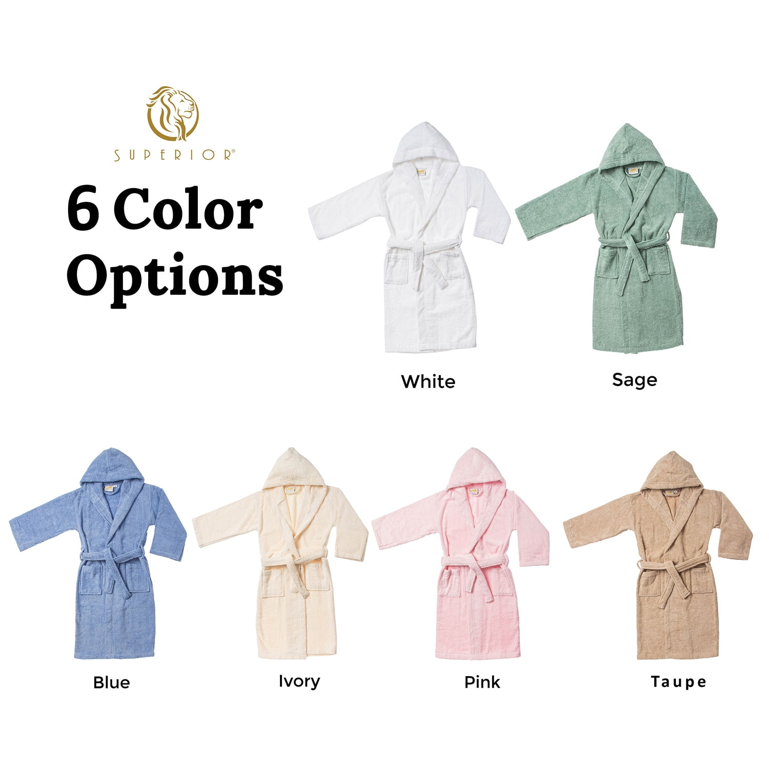 Cotton Terry Kids Unisex Hooded Bath Robe, Large, White
