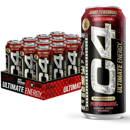 C4U Ultimate Energy WWE Berry Powerbomb, 12 Pack of 16 oz Cans