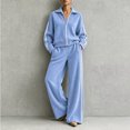 thumbnail image 2 of Szluipve 2 Piece Sets for Women 2 Piece Tracksuit Outfit Striped Side Zip‑Up Collar Jacket & Wide Leg Pants Set Ribbed Knit Casual Loungewear Suit for Daily Vacation Sky Blue L, 2 of 8