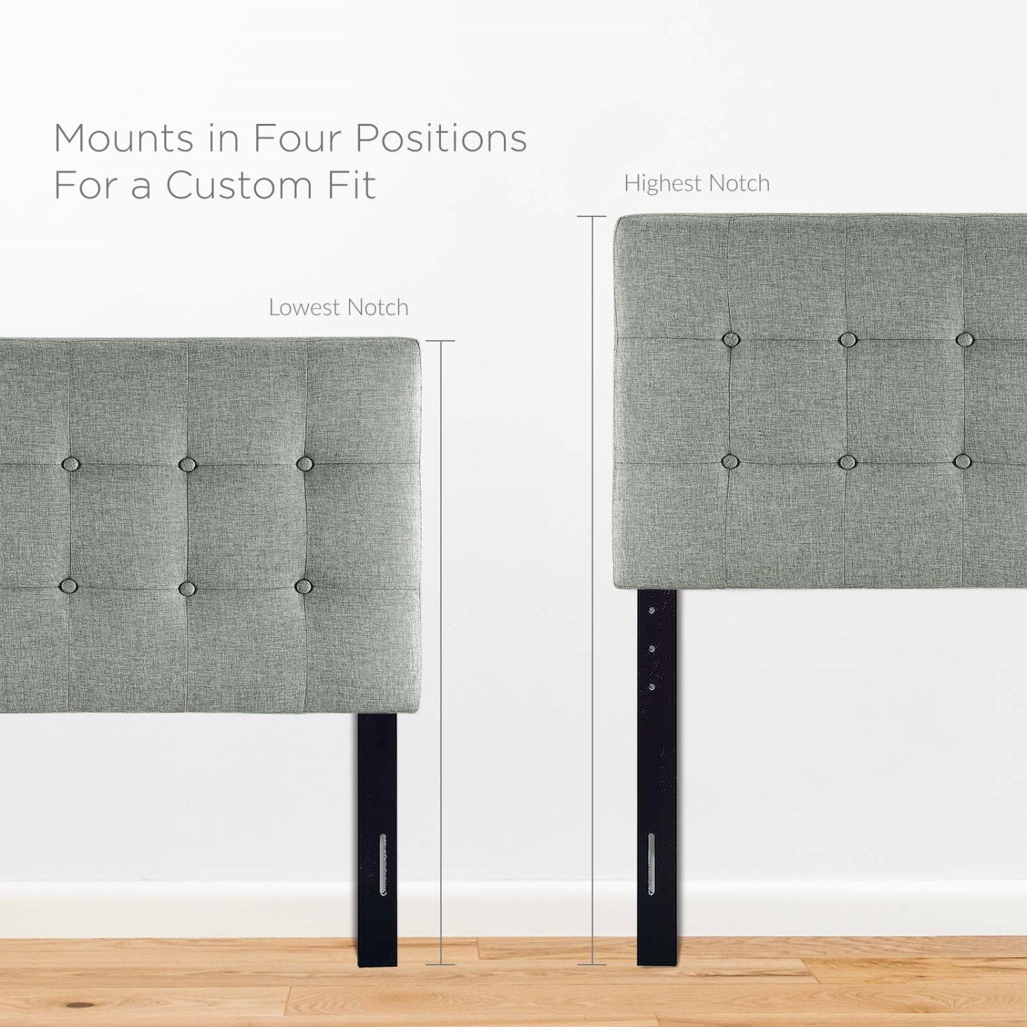 Tufted Headboard, Twin Size, Grey Gray, Fabric, Bedroom, Modern Contemporary HB34981