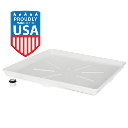 Camco Washing Machine Drain Pan with PVC Fitting - Measures 30" OD x 28", White (20762)