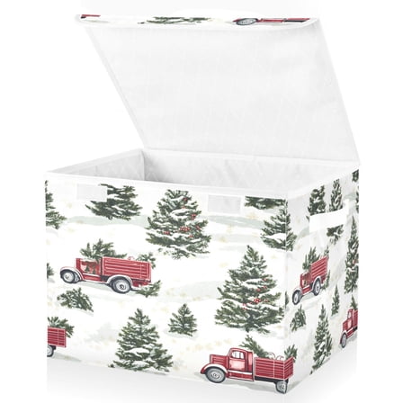Ryvnso Christmas Tree on Truck Large Lidded Foldable Storage Baskets Cubes Boxes Lids Bin for Home