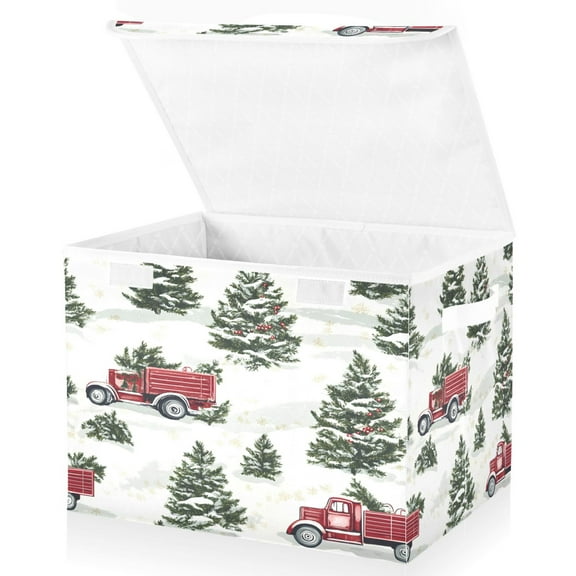 Ryvnso Christmas Tree on Truck Large Lidded Foldable Storage Baskets Cubes Boxes Lids Bin for Home