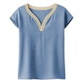 thumbnail image 5 of Conairie Womens Linen Shirts Regular Fit Short Sleeve V Neck Solid Shirt Comfortable Soft Classic Dressy Casual Tee Blue L, 5 of 5