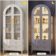 thumbnail image 5 of VKCC 70.8" Storage Cabinet with LED, Arched Glass Door & Drawers, Vintage Curio Display Bookcase for Living Room, White, 5 of 8