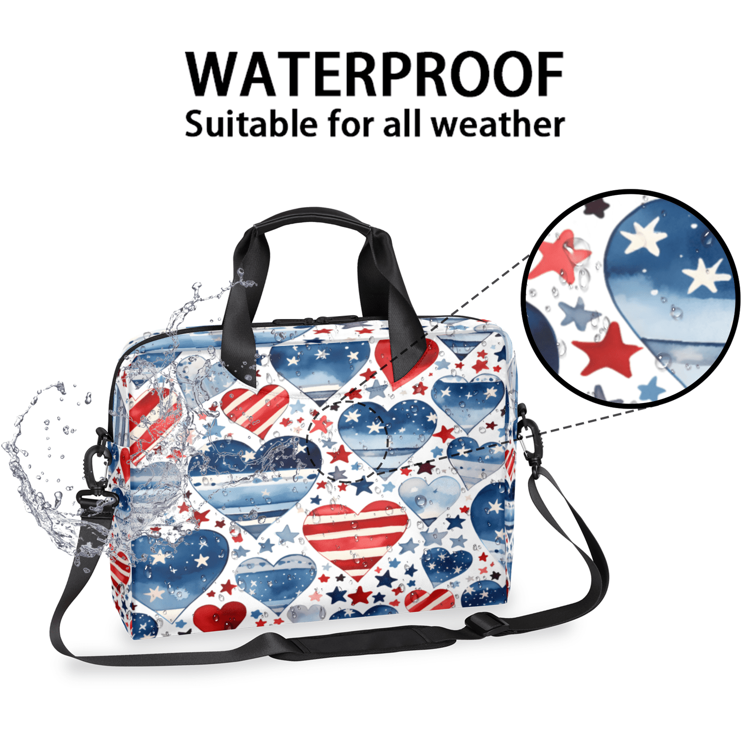 Herdesigns 4th Of July Heart Laptop Bag for Women Men, Computer Case Briefcase Messenger Bags, 15-15.6 inch Laptop Sleeve Shoulder Bag