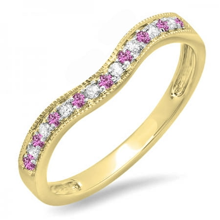 Yellow Gold Diamond Ring Guard Dazzlingrock Collection 14K Pink Sapphire & White Diamond Ladies Anniversary Wedding Band Guard Ring, Yellow Gold, Size 9 ()