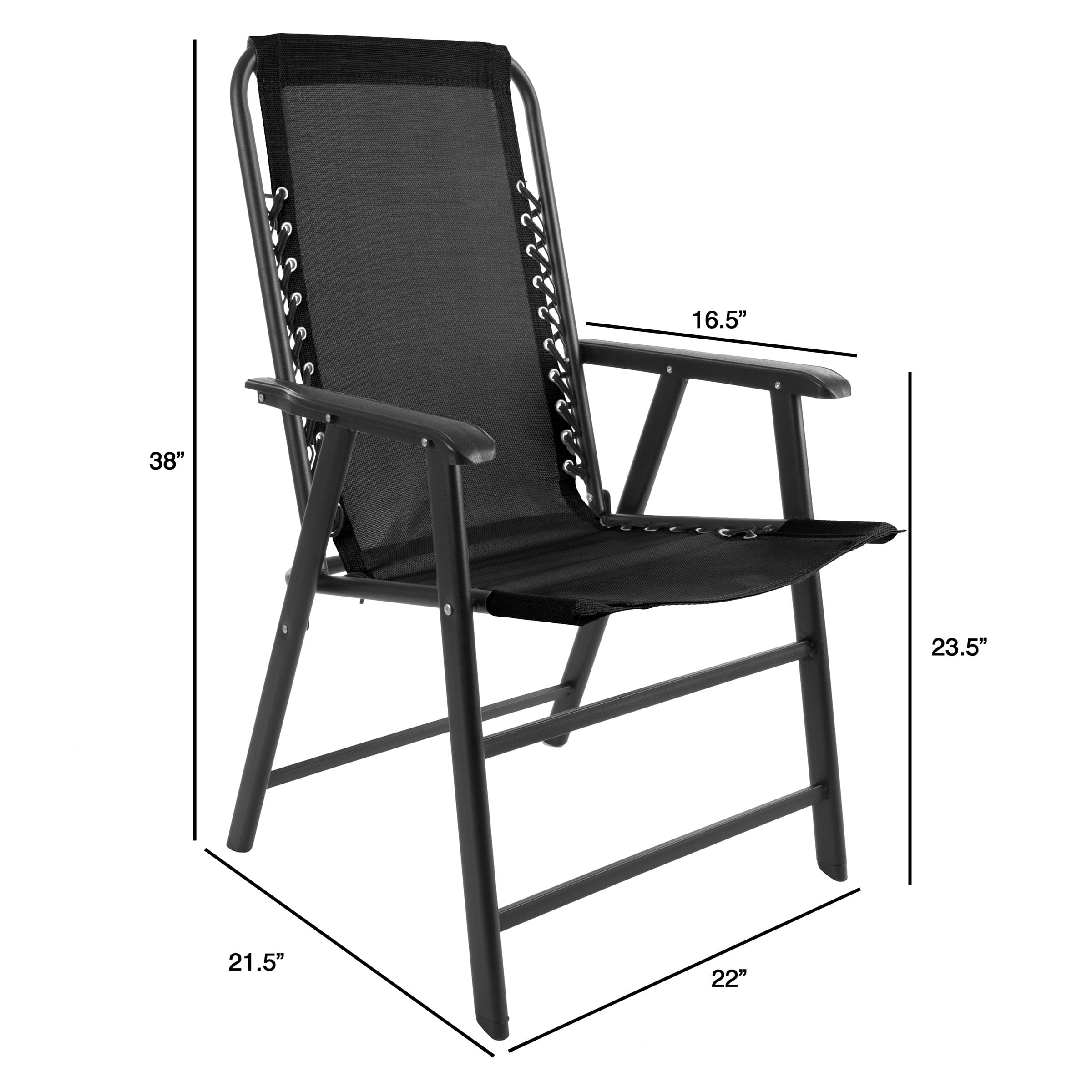 Suspension Folding Chair for Indoor/Outdoor Use- Portable Armchair with Durable Frame for Sport Events, Patio, Beach and More by Pure Garden (Black)