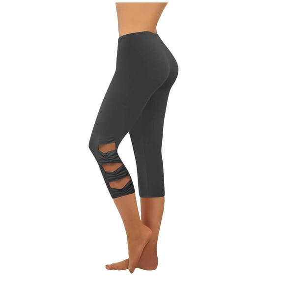 Minjewel Capri Pants for Women - Pleated Perforated Sports Leggings with Cow Tendon Suspension High Waist Slimming - Color Yoga Pants Workout Sets for Women,Black L