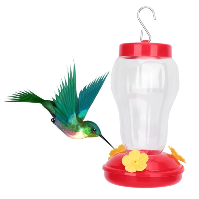 Cuenco de agua de plástico para colibrí y flores al aire libre, comedero para pájaros para jardín, color rojo