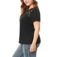 thumbnail image 4 of Unique Bargains Juniors' Plus Size Lace Insert Short Sleeves Round Neck Top 3X Black, 4 of 7