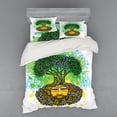 thumbnail image 2 of Nature Duvet Cover Set, Watercolor Splash Bearded Man Tree of Life Sketch, Bedding Set with Shams and Fitted Sheet, 3 Sizes, by Ambesonne, 2 of 3