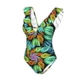 thumbnail image 2 of Picia Hippie Style Blooming Jelly Womens Tummy Control Bathing Suits Slimming Ruffle Swimsuit One Piece Lace Swimwear-, 2 of 8
