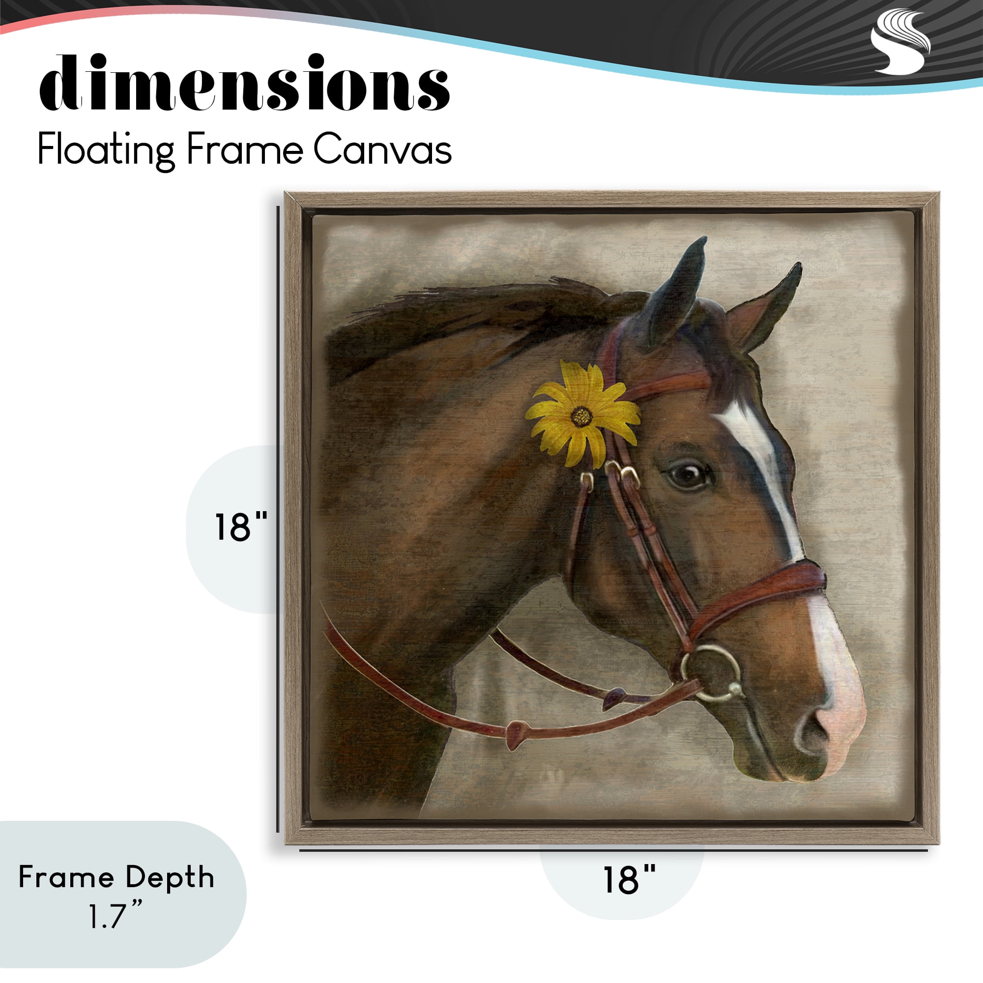 Stupell Industries Barnyard Horse with Daisy Brown Framed Floater Canvas Wall Art, design by Suzanne Nicoll
