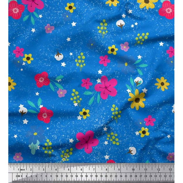 Soimoi Satin Silk Fabric Artistic Flower Decor Fabric Printed Yard 42 Inch Wide