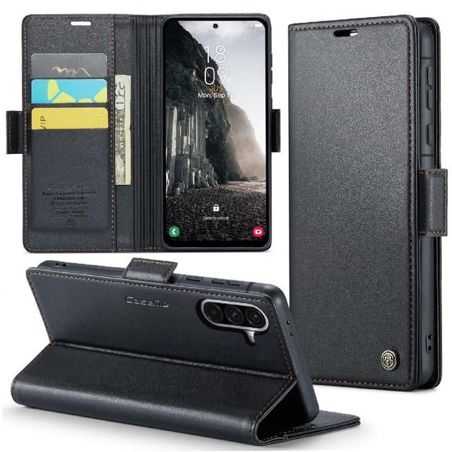 Funda tipo cartera Samsung Galaxy A16 5G con cierre magnético, RFID, tarjetero, soporte, carga inalámbrica