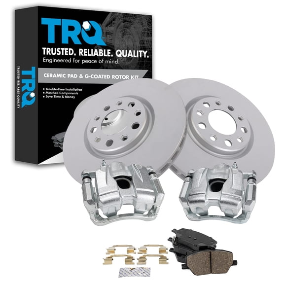 TRQ Front Brake Pad & Rotor Kit Brake Caliper Brake Pads Brake Rotor Ceramic Vented Premium G-Coated Fits Select 2016-2018 Fiat 500X 2015-2018 Jeep Renegade