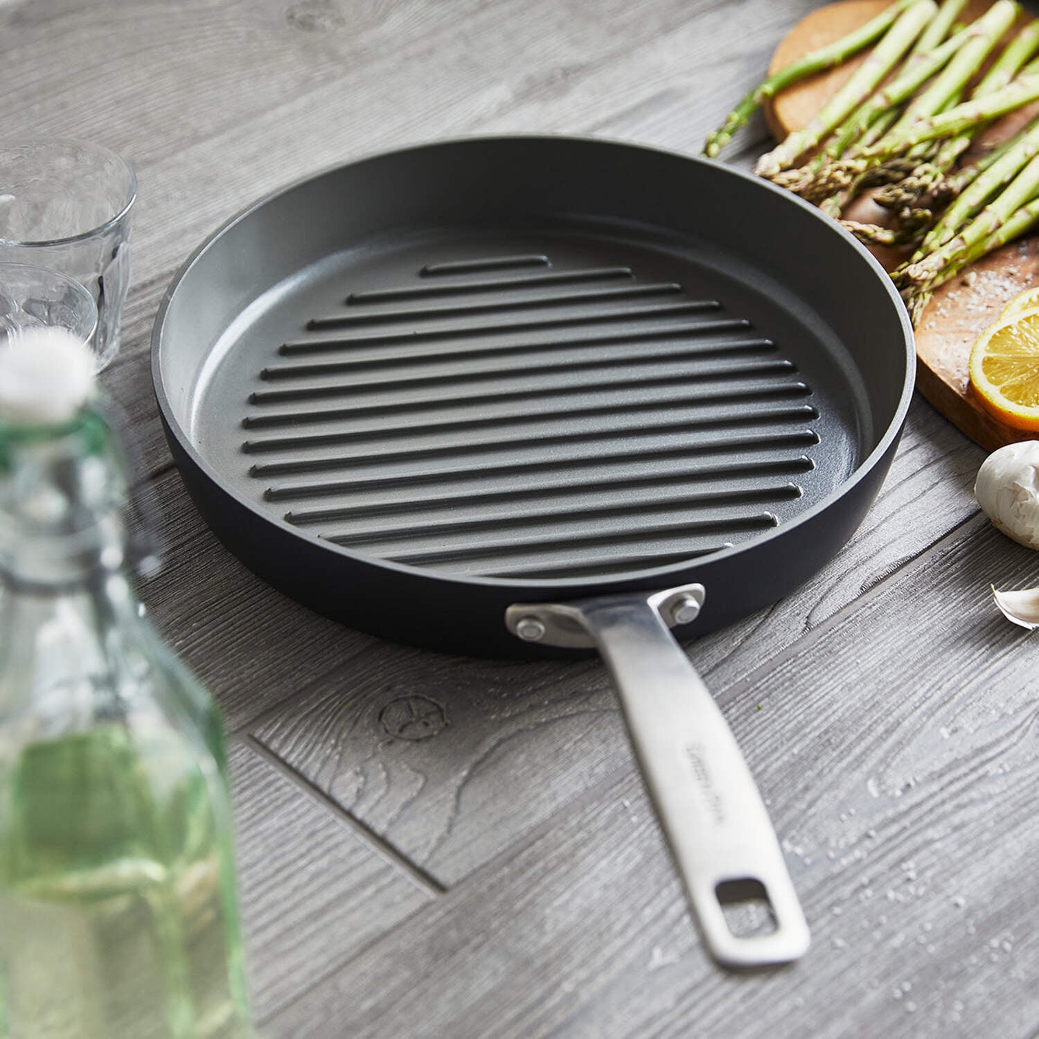GreenPan Chatham Healthy Ceramic Nonstick 11" Round Grillpan, Gray