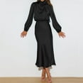 thumbnail image 5 of IDOPIP Women's Elegant Long Sleeve Satin Dress Mock Neck Elastic Waist Cocktail Party Maxi Dress, 5 of 8