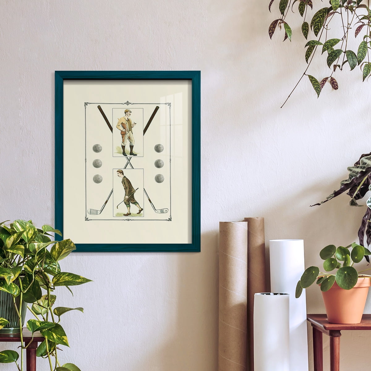 Golfers: H. Hutchinson & John Ball -Framed Print w/glass-Ocean Blue
