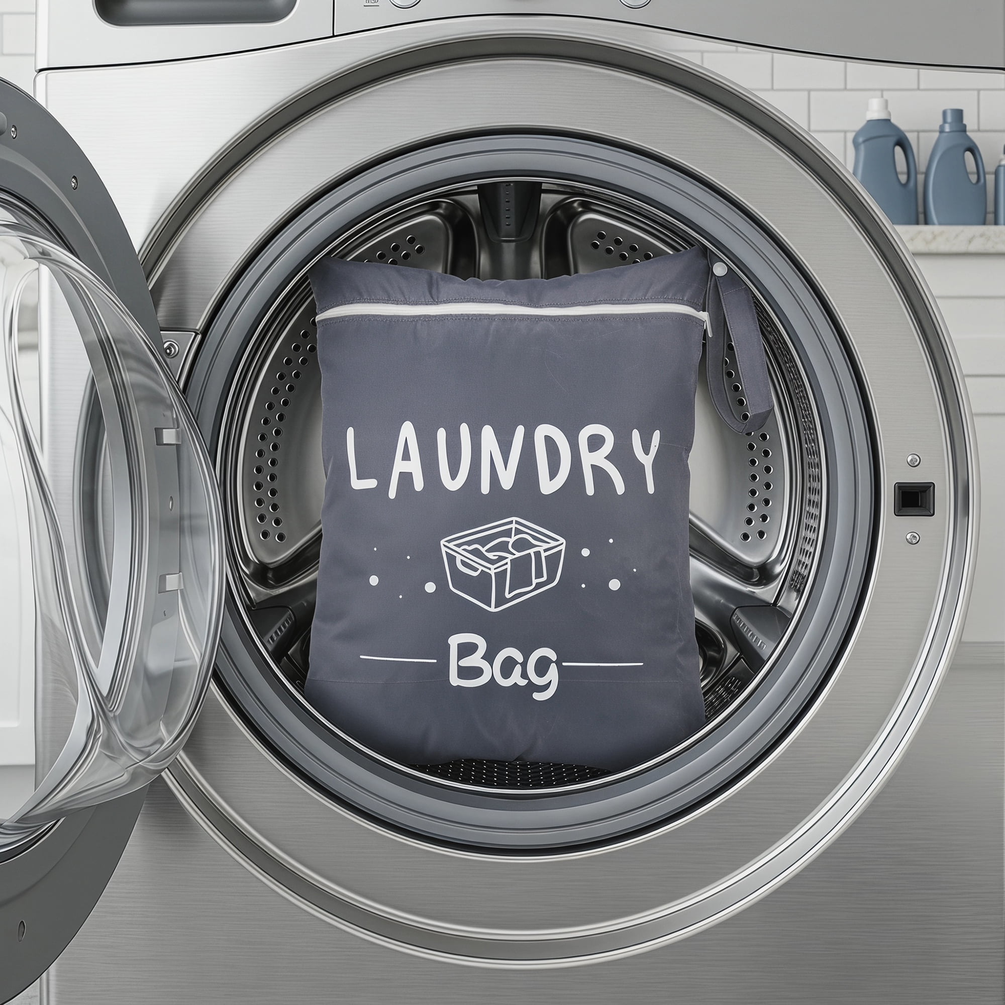 Unique Bargains 2Pcs Waterproof Wet Dry Lightweight Mesh Laundry Bag Gray 15" x 18.9"