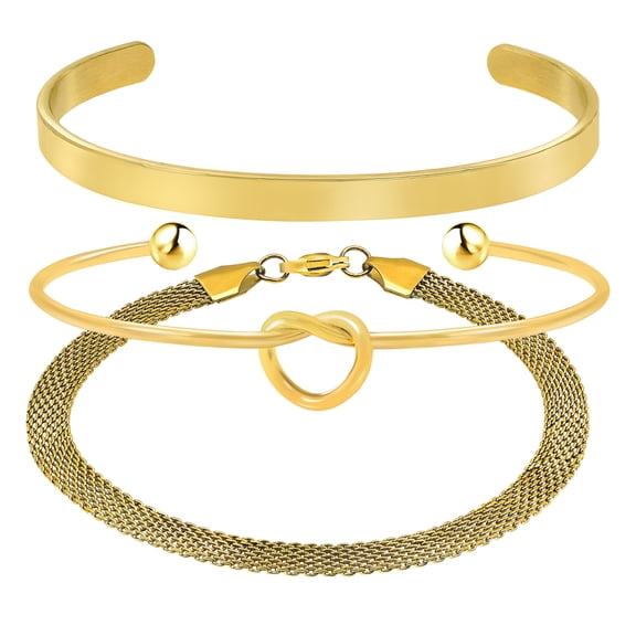 Stylish 3 Pcs Multipack Bracelets for Women, Stackable Yellow Gold Plated Bracelets Set, Trendy Jewelry Gift for Her