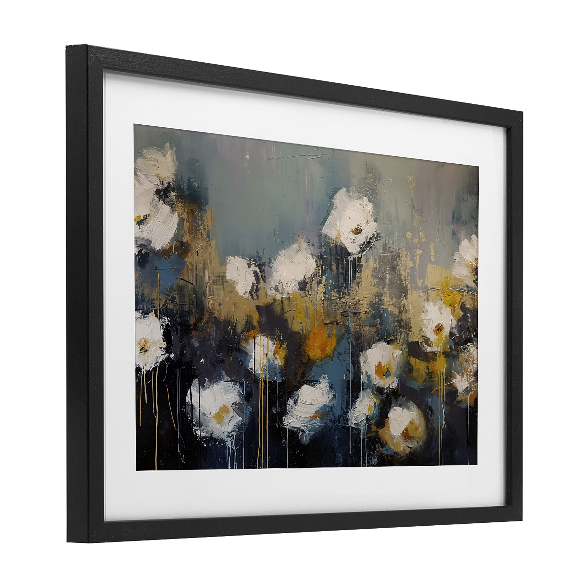 Stupell Industries Contemporary Paint Drip Blossoms Black Framed Print Under Glass, design by Jacky Ngan