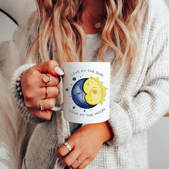 Sun Moon Celestial Ceramic Mug, 11oz 15oz - L by the Sun Love by the Moon Celestial Coffee Cup Tea Mug, Astrologover Gift, B1Oho DE1cor