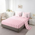 thumbnail image 5 of Manfei Personalized Initial 7 Pieces Bedding Comforter Set,Geometric Grid Full Bedding Set Lightweight,Pink Bowknot Fitted Sheet Flat Sheet,Ultra Soft Kawaii Home Decor,Reversible, 5 of 8