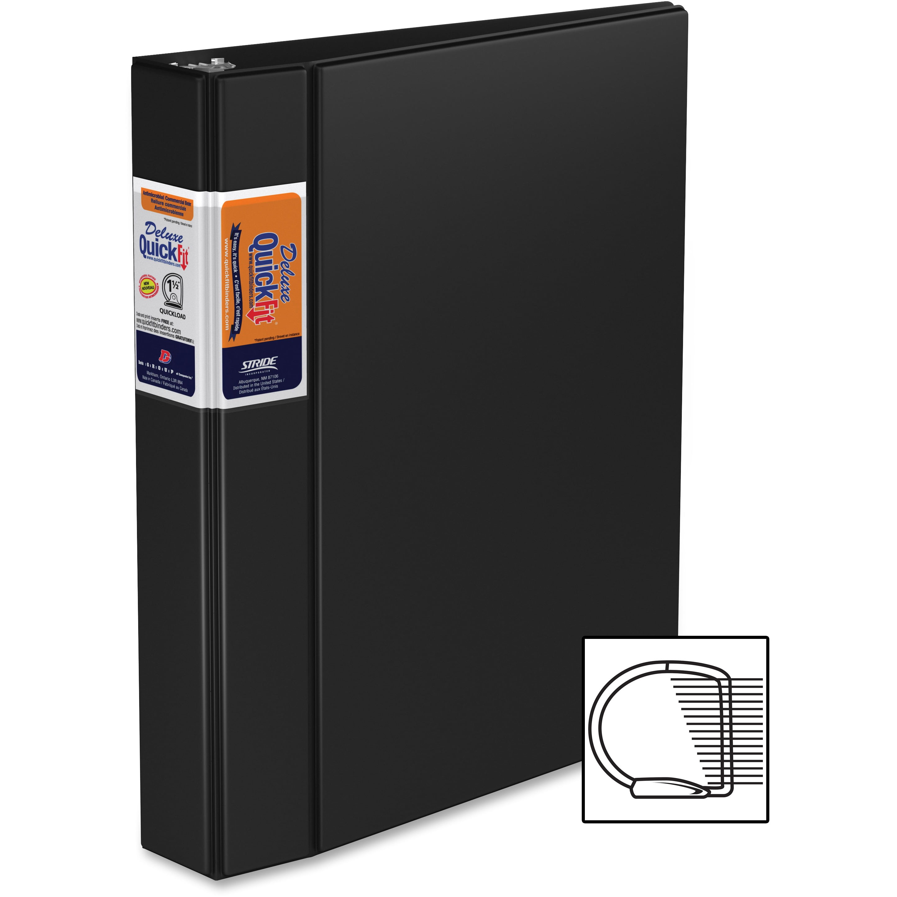 Stride Commercial Binder DRing 1.5" 8.5"x11.5" 300 PG Cap Black 29021