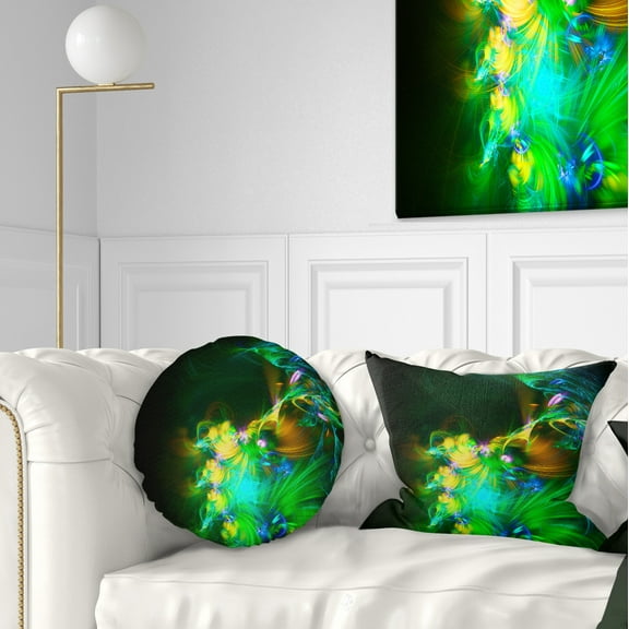 Designart Bright Green Fractal Flower in Dark - Floral Throw Pillow - 12x20