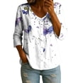 thumbnail image 2 of Mifsaly Button Down Shirts for Women Floral Print V Neck 3/4 Sleeve Linen Tops Empire Waist Lightweight Boho Summer Top Beach Vacation Daily Wear Outfits XL, 2 of 5