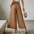 thumbnail image 4 of Women Boho Pleated Wide Leg Pants Solid Ruffle Bow Tie Elastic High Waist Split Flowy Culottes Palazzo Dress Pants Office Beach(M,Brown), 4 of 7