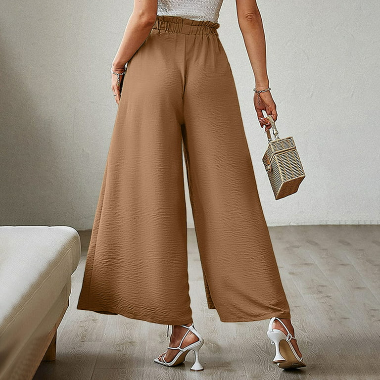 fartey Wide Leg Pants for Women 2023 High Paperbag Waist Solid