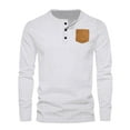 thumbnail image 2 of WREESH Men's Waffle Crew-Neck Pullover Long Sleeve Top with Button Pocket a Solid Print for Comfort and Warmth White, 2 of 6
