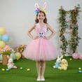 thumbnail image 2 of Tfken Girls Summer Dresses For Easter Spaghetti Strap Sleeveless Bunny Print Tutu Tulle Dresses With Headband Trendy For Party Performance Kids Cute Easter Outfit Pink Size 2-3 Years, 2 of 9