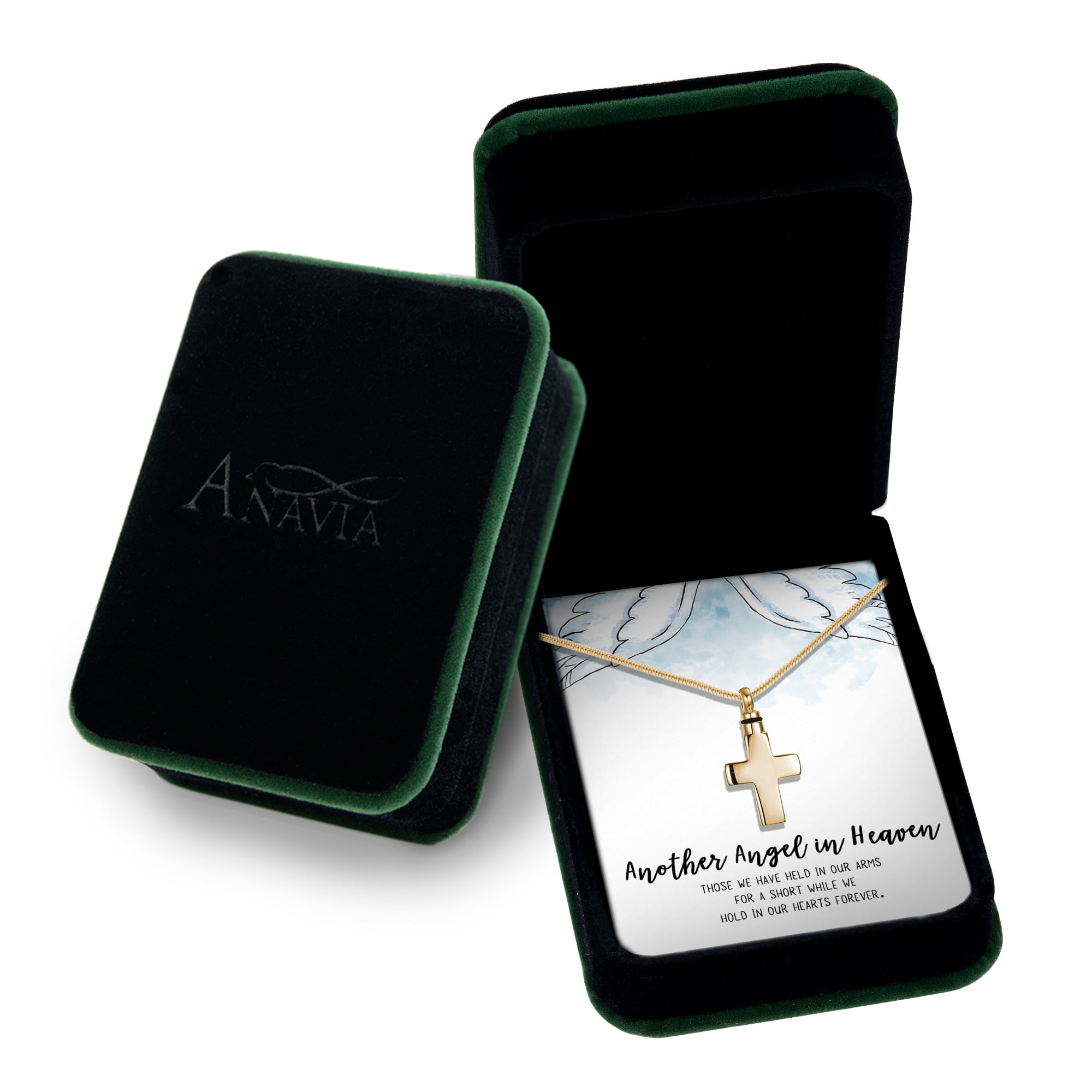 Another Angel in Heaven Cremation Necklace and Card - Gold Cross Memorial Jewelry - Human Ashes Urn Keepsake for Women - Comfort Card - Funnel Kit - Ships Next Day