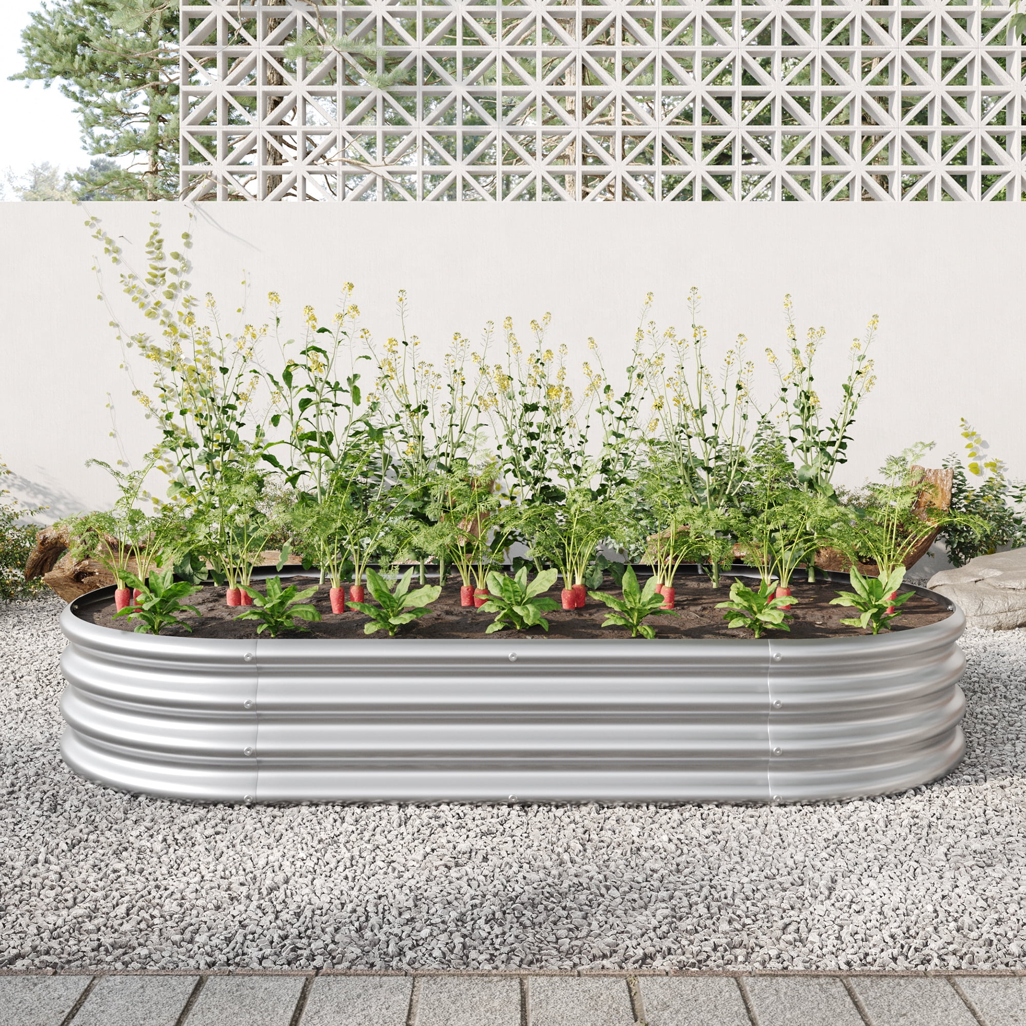 Miniyam 5.9×2.95×0.95ft Metal Raised Garden Bed, Oval Raised Planter for Flowers Plants, Vegetables Herb, Silver