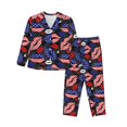 thumbnail image 1 of Balery American With Lips Conjunto de Pijama con Estampado para Mujer, Conjunto de Dos Piezas con Manga Larga, Ropa de Dormir Suave con Bolsillos, Pijamas Cómodos-Medium, 1 of 7