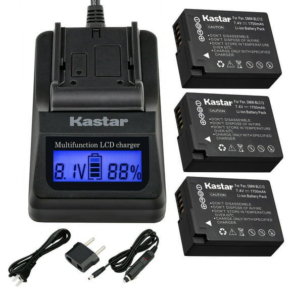 Kastar Fast Charger and Battery (3-Pack) Replacement for Panasonic Lumix DMC-FZ200 FZ1000 G5 G6 GH2 Camera, Panasonic DMW-BLC12 DMW-BLC12E DMW-BLC12GK DMW-BLC12PP, Leica BP-DC12, Sigma BP-51 Battery