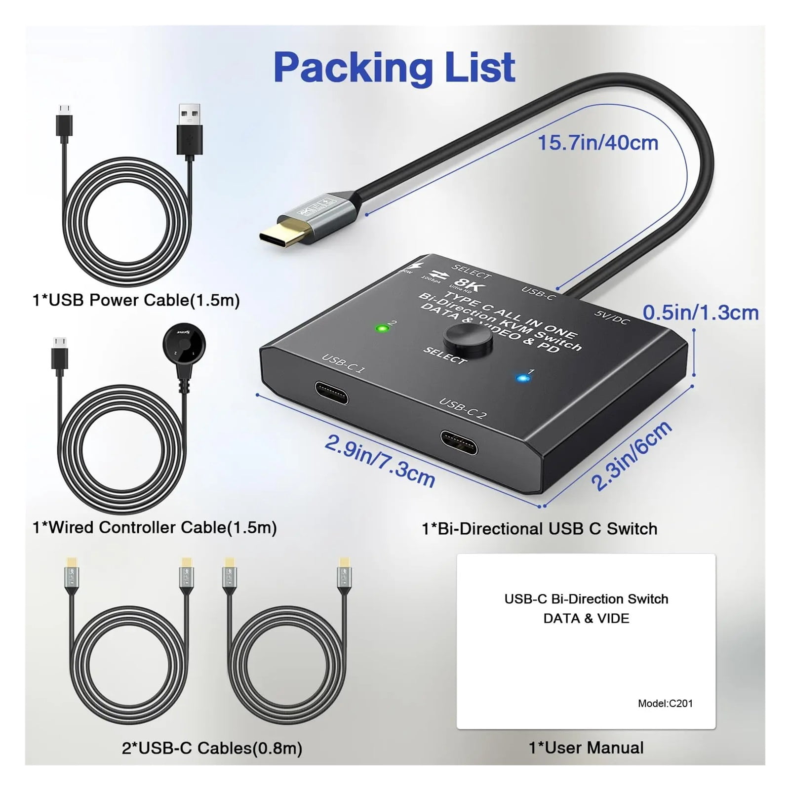 USB C Switch USB Type C KVM Switcher 8K@60Hz 4K@120Hz Video/10Gbps Data Transfer PD 100W Charging Compatible