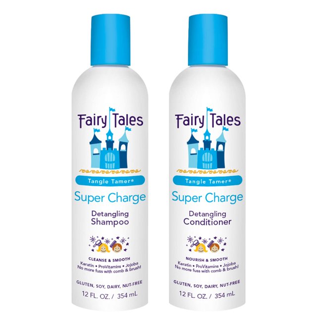 Fairy Tales Tangle Tamer Champú y acondicionador desenredante para niños - Protección ultra hidratante y antiencrespamiento - Sin parabenos ni sulfatos - 12 oz cada botella - Paquete de 2